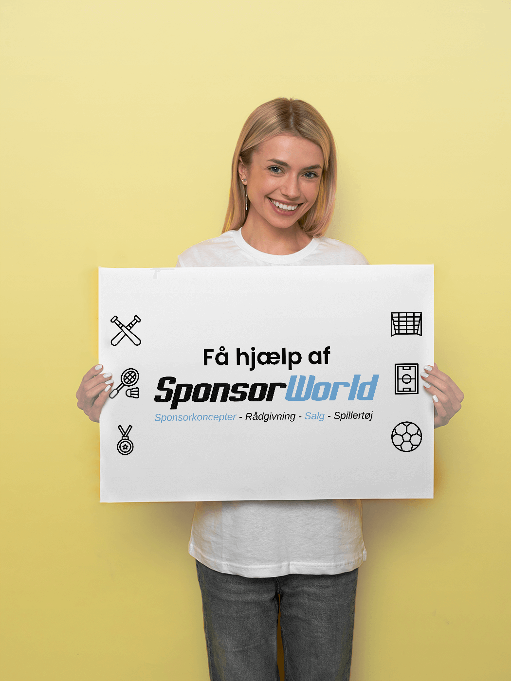 Pige holder skilt med sponsorworld